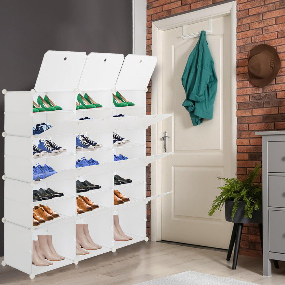 7Tier Portable 42 Pair Shoe Rack Organizer 21 Grids Tower Shelf Storage Cabinet Stand Expandable for Heels, Boots, Slippers, White RT - Deals Kiosk