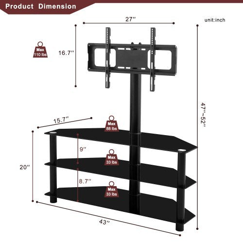 Black Multi-function TV Stand Height Adjustable Bracket Swivel 3-Tier - Deals Kiosk