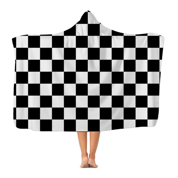 Black And White Checker Style Premium Adult Hooded Blanket - Deals Kiosk