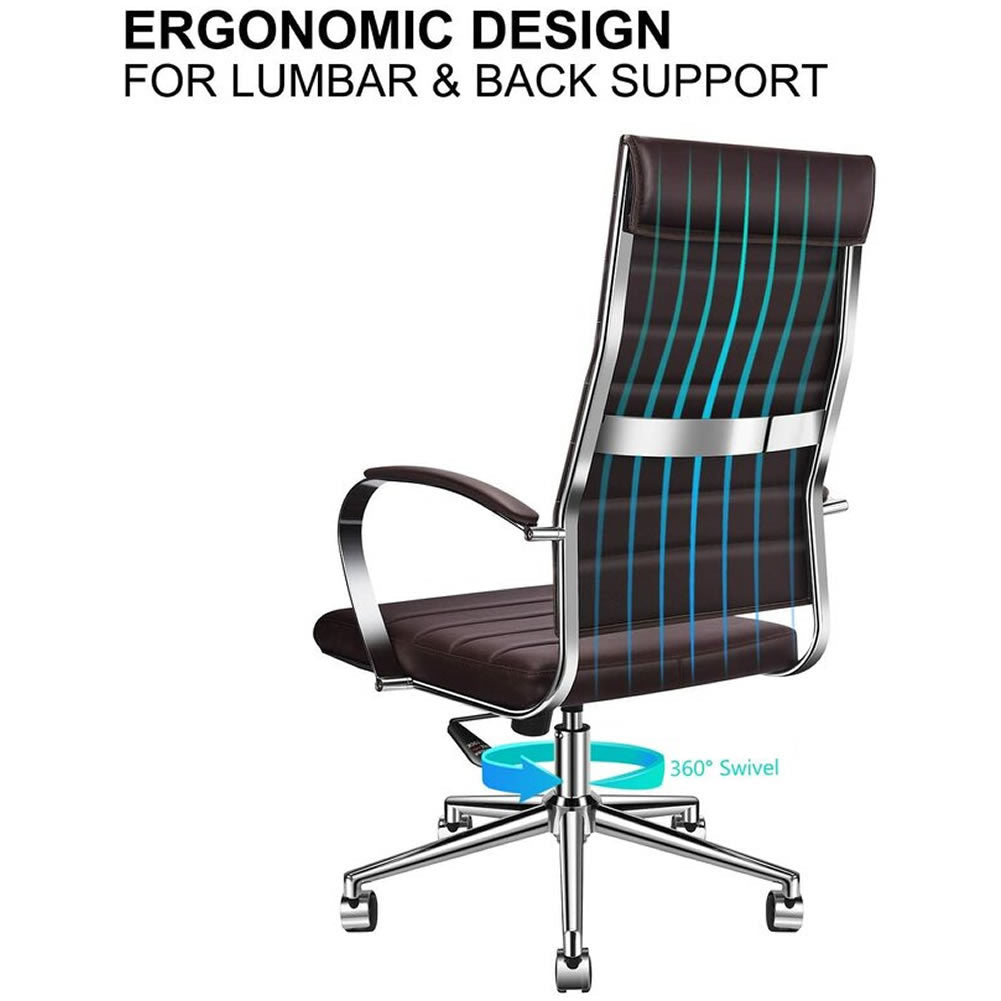 High Back Office Chair with Armrest Ergonomic Desk Chair for Extra Back & Lumbar Support Black Adjustable Swivel Chair in Durable Vegan Leather - Deals Kiosk