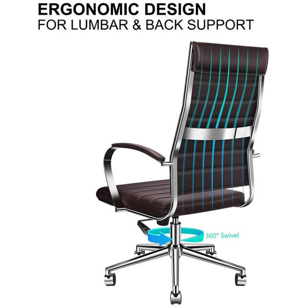 High Back Office Chair with Armrest Ergonomic Desk Chair for Extra Back & Lumbar Support Black Adjustable Swivel Chair in Durable Vegan Leather - Deals Kiosk