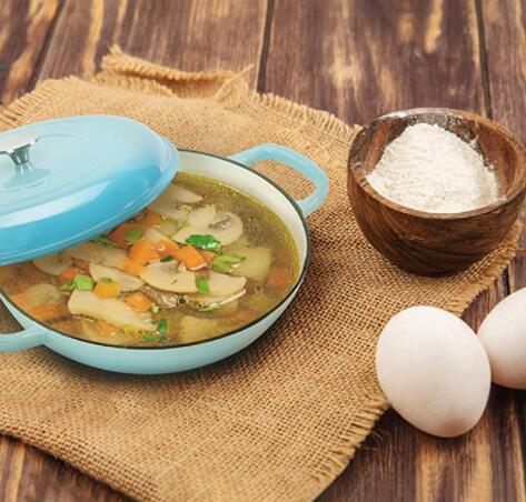 COOKWIN Cast Iron Casserole Braiser, 3.8 Quart,Heavy Duty Casserole Skillet with Lid and Dual Handles, Porcelain Enameled Surface Cookware Pot - Deals Kiosk