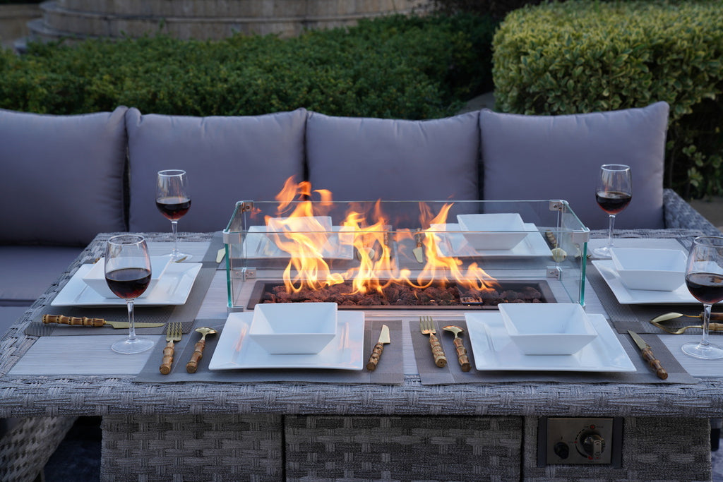 5-Piece Gray Wicker Outdoor Conversational Sofa Set with Fire Pit Table and Ottoman - Deals Kiosk