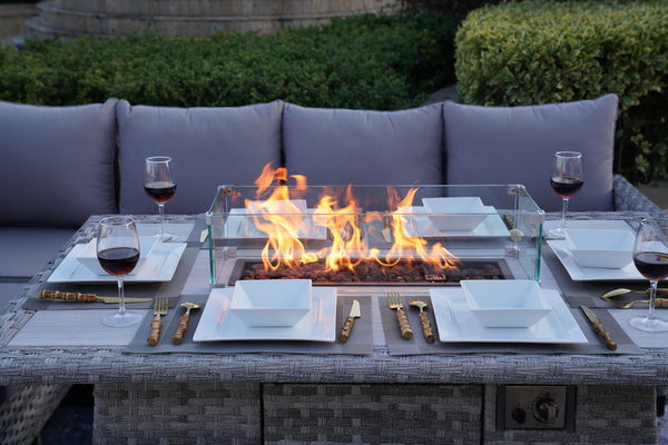 5-Piece Gray Wicker Outdoor Conversational Sofa Set with Fire Pit Table and Ottoman - Deals Kiosk