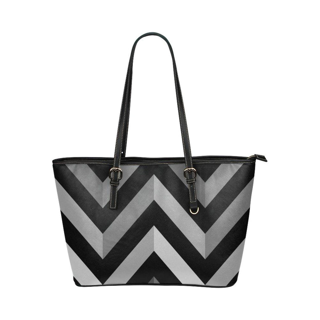 Gray And Black Herringbone Style Leather Tote Bag - Deals Kiosk