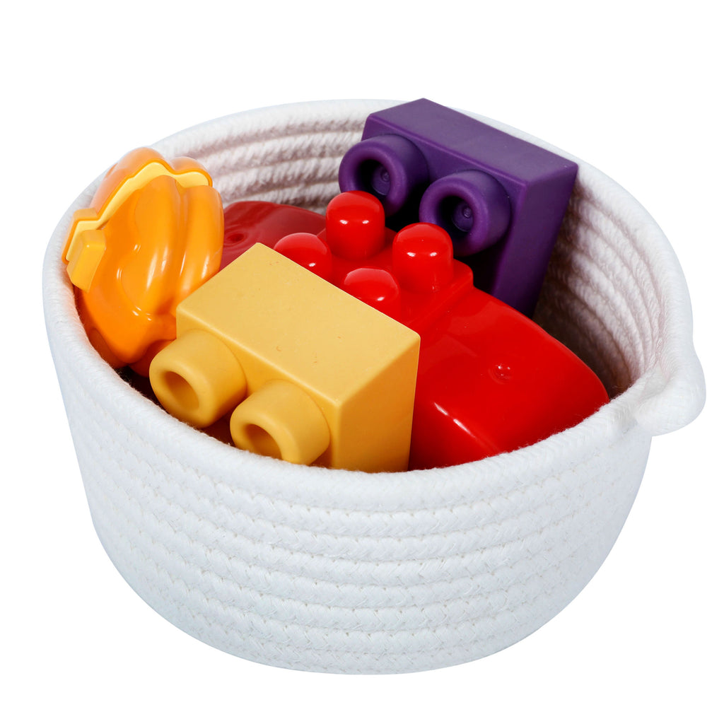 Baby White Woven Cotton Rope Basket, 2 Pieces Small Decorative Toy Storage Baskets for Gifts Empty - Deals Kiosk