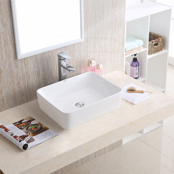 CHANGIE 6030W Top Mount Vanity Bathroom Ceramic Vessel Basin, White, 19 x 15 inches - Deals Kiosk