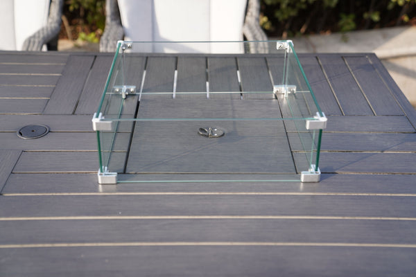 7 PCS Patio Gas Firepit and Ice Container Rectangle Dining Set with 6 Standard Height Chairs - Deals Kiosk