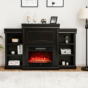 70 Inch Modern Fireplace Media Entertainment Center with Bookcase - Deals Kiosk