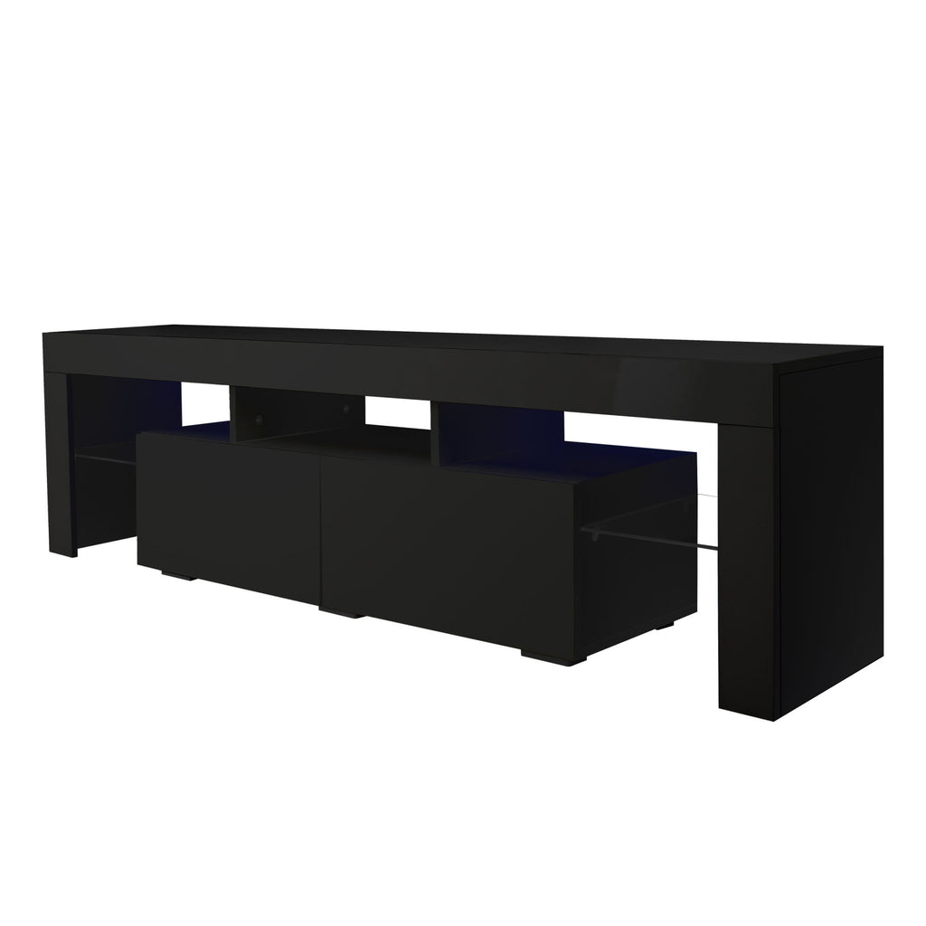Modern Black TV Stand, 20 Colors LED TV Stand w/Remote Control Lights - Deals Kiosk