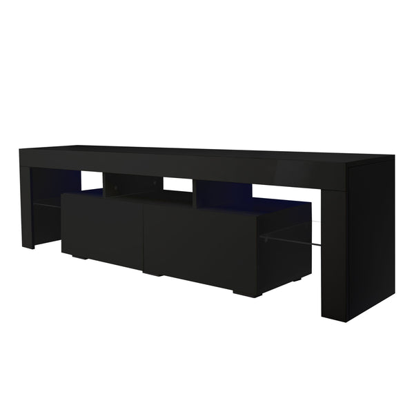 Modern Black TV Stand, 20 Colors LED TV Stand w/Remote Control Lights - Deals Kiosk