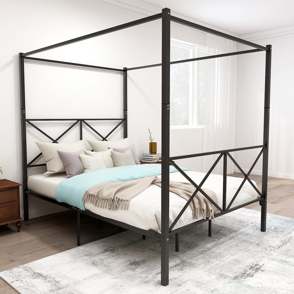 Metal Canopy Bed Frame, Platform Bed Frame Queen with X Shaped Frame Queen Black - Deals Kiosk