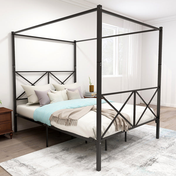 Metal Canopy Bed Frame, Platform Bed Frame Queen with X Shaped Frame Queen Black - Deals Kiosk