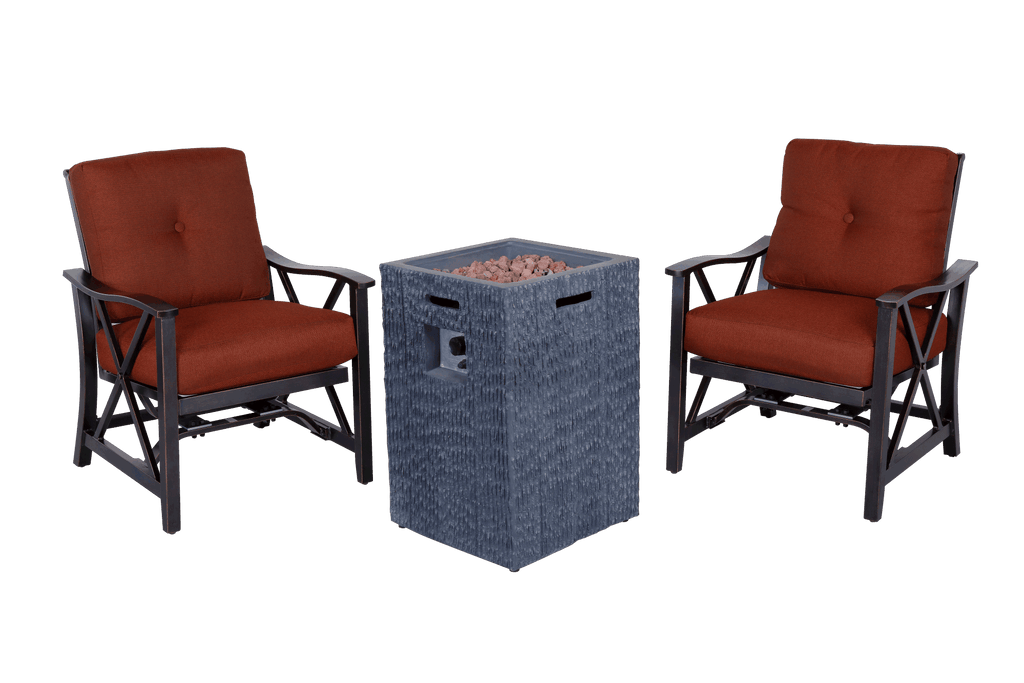 Outdoor Fire Pit 3pcs Set w/Haywood KD Aluminum X Back Stationary Spring Chairs - Deals Kiosk