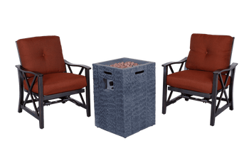 Outdoor Fire Pit 3pcs Set w/Haywood KD Aluminum X Back Stationary Spring Chairs - Deals Kiosk