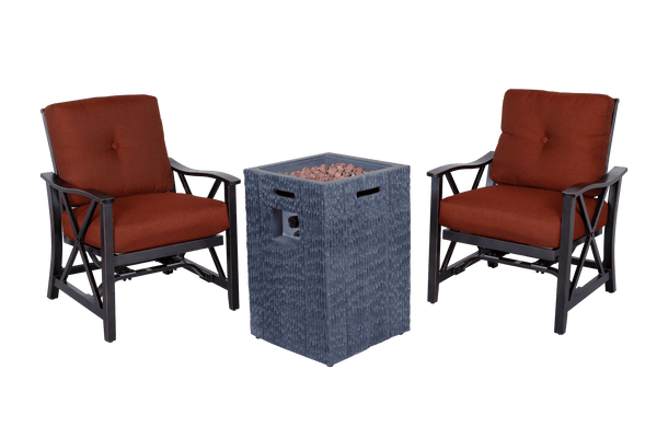 Outdoor Fire Pit 3pcs Set w/Haywood KD Aluminum X Back Stationary Spring Chairs - Deals Kiosk