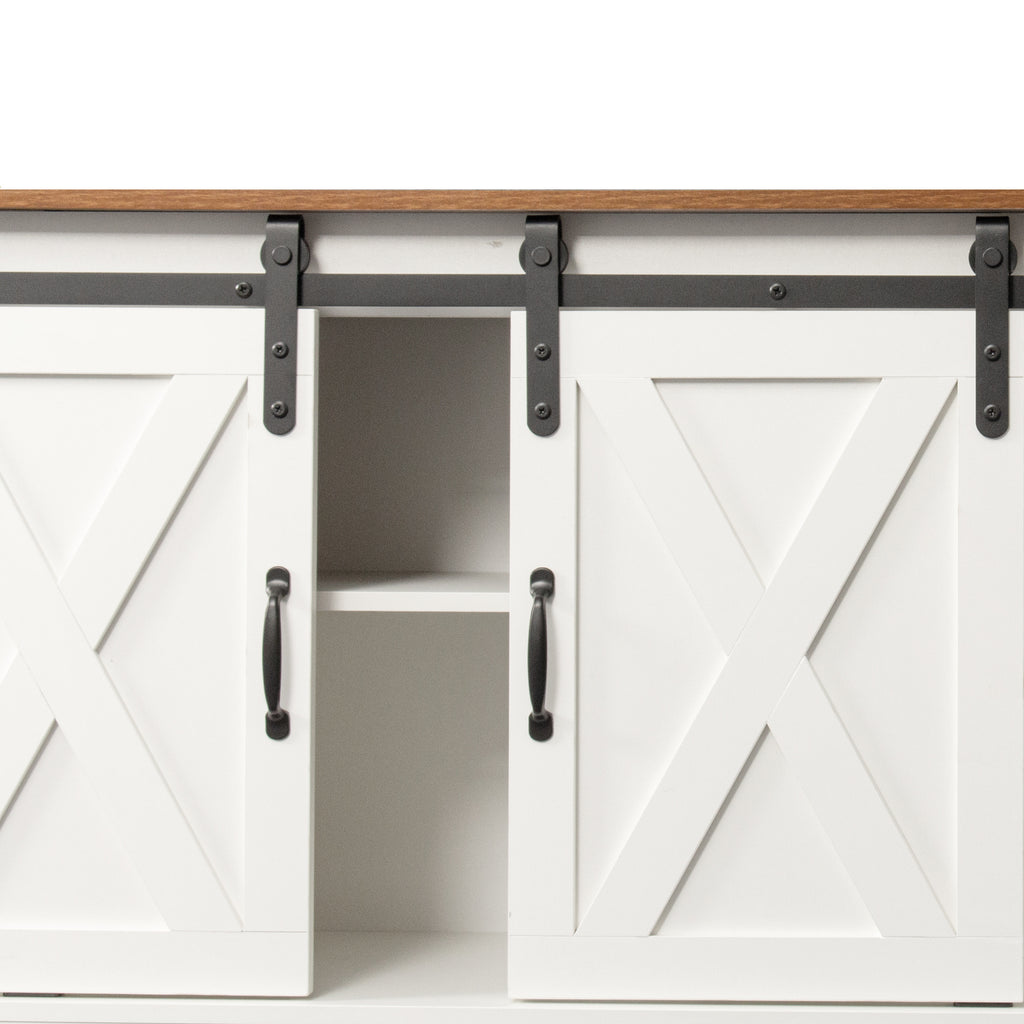 Distressed White&Rustic Sliding Barn Door TV Stand Modern&Farmhouse Wood Entertainment Center, Storage Cabinet Table Living Room with Adjustable Shelves for TVs Up to 65" XH - Deals Kiosk