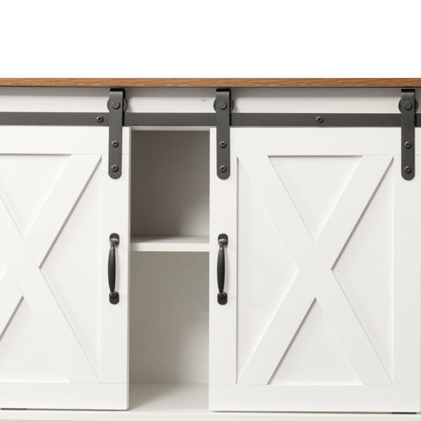 Distressed White&Rustic Sliding Barn Door TV Stand Modern&Farmhouse Wood Entertainment Center, Storage Cabinet Table Living Room with Adjustable Shelves for TVs Up to 65" XH - Deals Kiosk