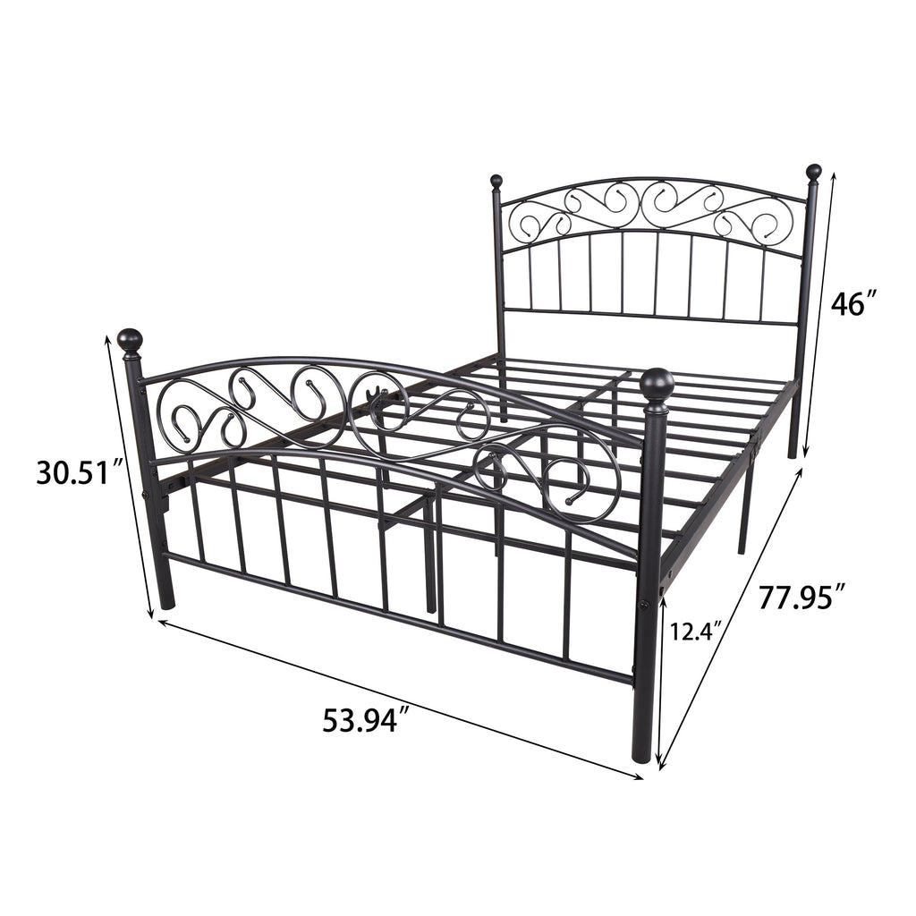 Metal bed frame platform mattress foundation with headboard and footrest, heavy duty and quick assembly, Full black - Deals Kiosk