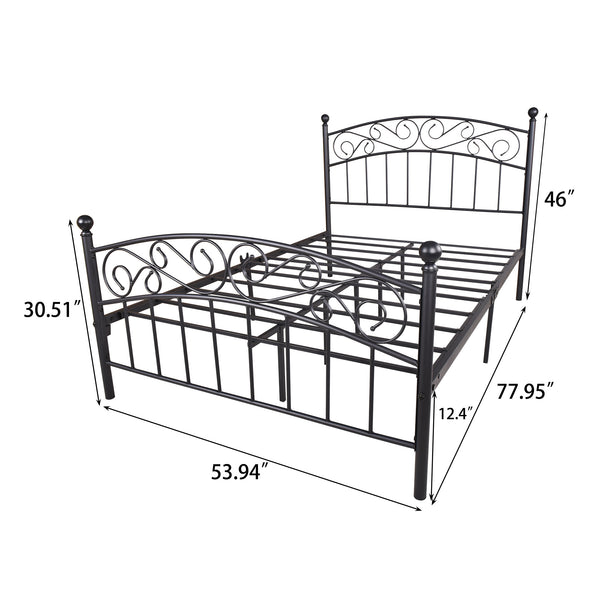 Metal bed frame platform mattress foundation with headboard and footrest, heavy duty and quick assembly, Full black - Deals Kiosk