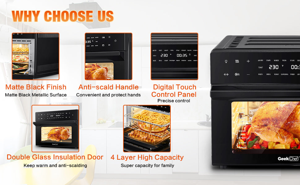 Geek Chef AiroCook 31QT Air Fryer Toaster Oven Combo, with Extra Large Capacity, Family Size, 18-in-1 Countertop Oven(Prohibited from listing on Amazon) - Deals Kiosk