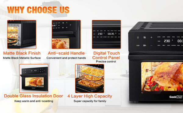 Geek Chef AiroCook 31QT Air Fryer Toaster Oven Combo, with Extra Large Capacity, Family Size, 18-in-1 Countertop Oven(Prohibited from listing on Amazon) - Deals Kiosk