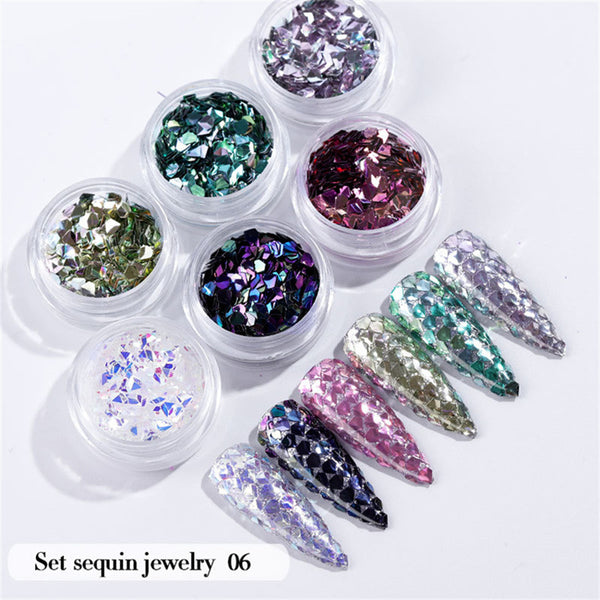 6PCS/Set Nail Beauty Chrome Glitter Kit, Nail Sequin Nail Art Mirror Powder Decoration - Deals Kiosk