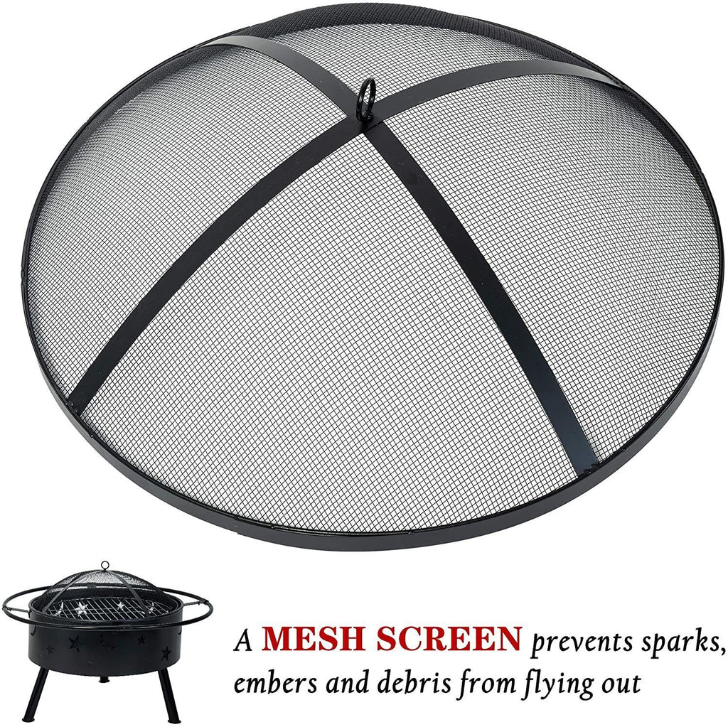 [DO NOT SOLD ON AMAZON]Outdoor Wood Burning Large Fireplace, 32 Inch Steel Round Firepit Bowl with BBQ Grill, Cooking Grate, Spark Screen, Fire Poker, Cover, Portable Fire Pit for Outside - Deals Kiosk