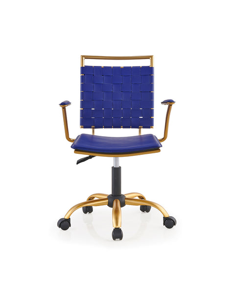 Blue and Gold Office Chair, Mid Back Ergonomic Swivel Computer Desk Chair with Arms, Home Office Blue Chair for Desk - Deals Kiosk