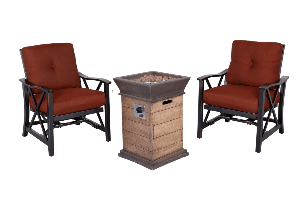 Outdoor Fire Pit 3pcs Set w/Haywood KD Aluminum X Back Stationary Spring Chairs - Deals Kiosk