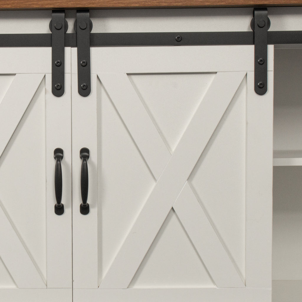 Distressed White&Rustic Sliding Barn Door TV Stand Modern&Farmhouse Wood Entertainment Center, Storage Cabinet Table Living Room with Adjustable Shelves for TVs Up to 65" XH - Deals Kiosk