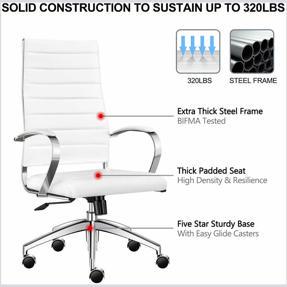 High Back Office Chair with Armrest Ergonomic Desk Chair for Extra Back & Lumbar Support Black Adjustable Swivel Chair in Durable Vegan Leather - Deals Kiosk