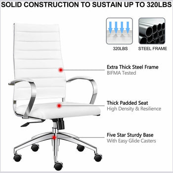 High Back Office Chair with Armrest Ergonomic Desk Chair for Extra Back & Lumbar Support Black Adjustable Swivel Chair in Durable Vegan Leather - Deals Kiosk