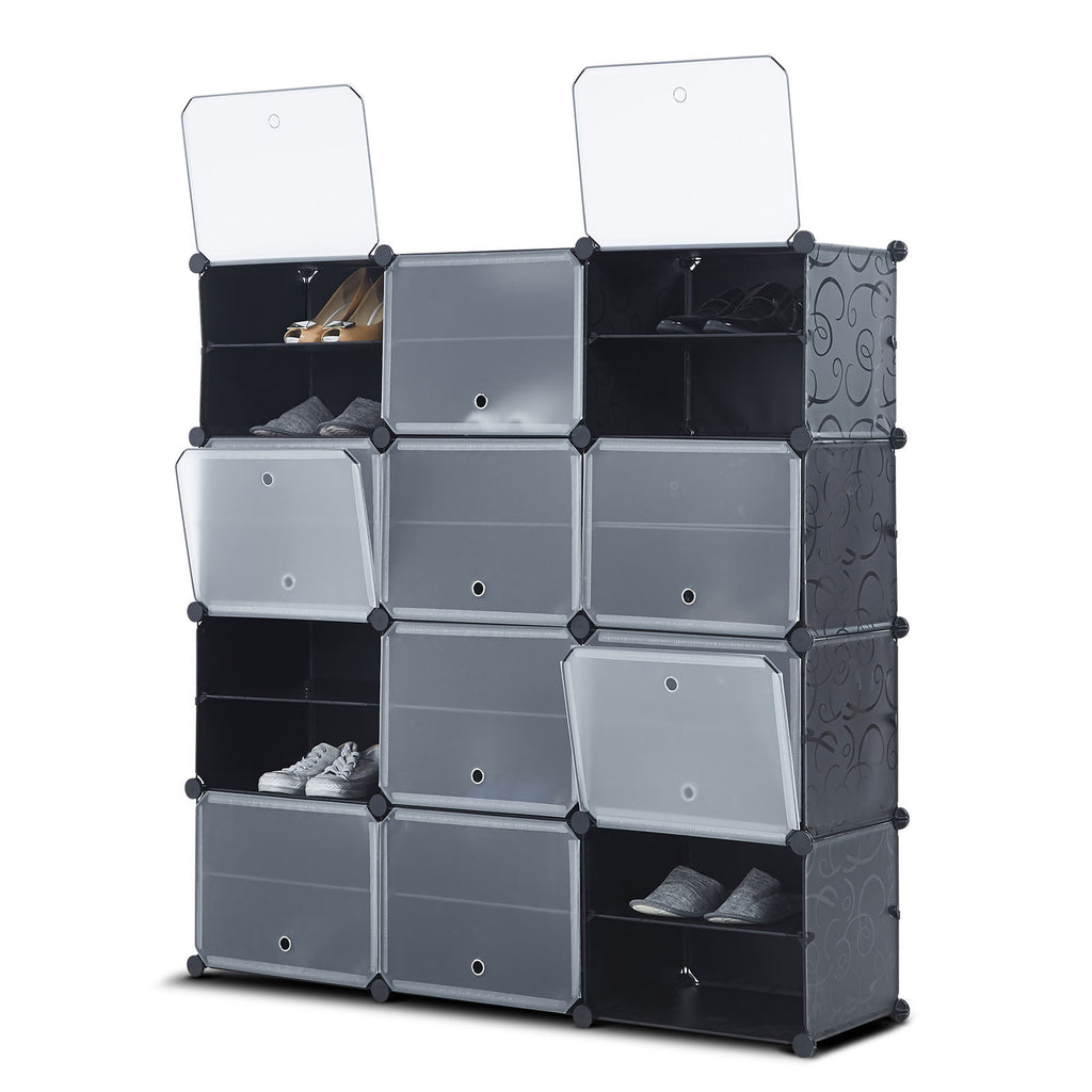 Portable Shoe Storage Organizer 4 Tier 24 Cube Shoe Rack Plastic Shoe Cabinet for Space Saving RT - Deals Kiosk