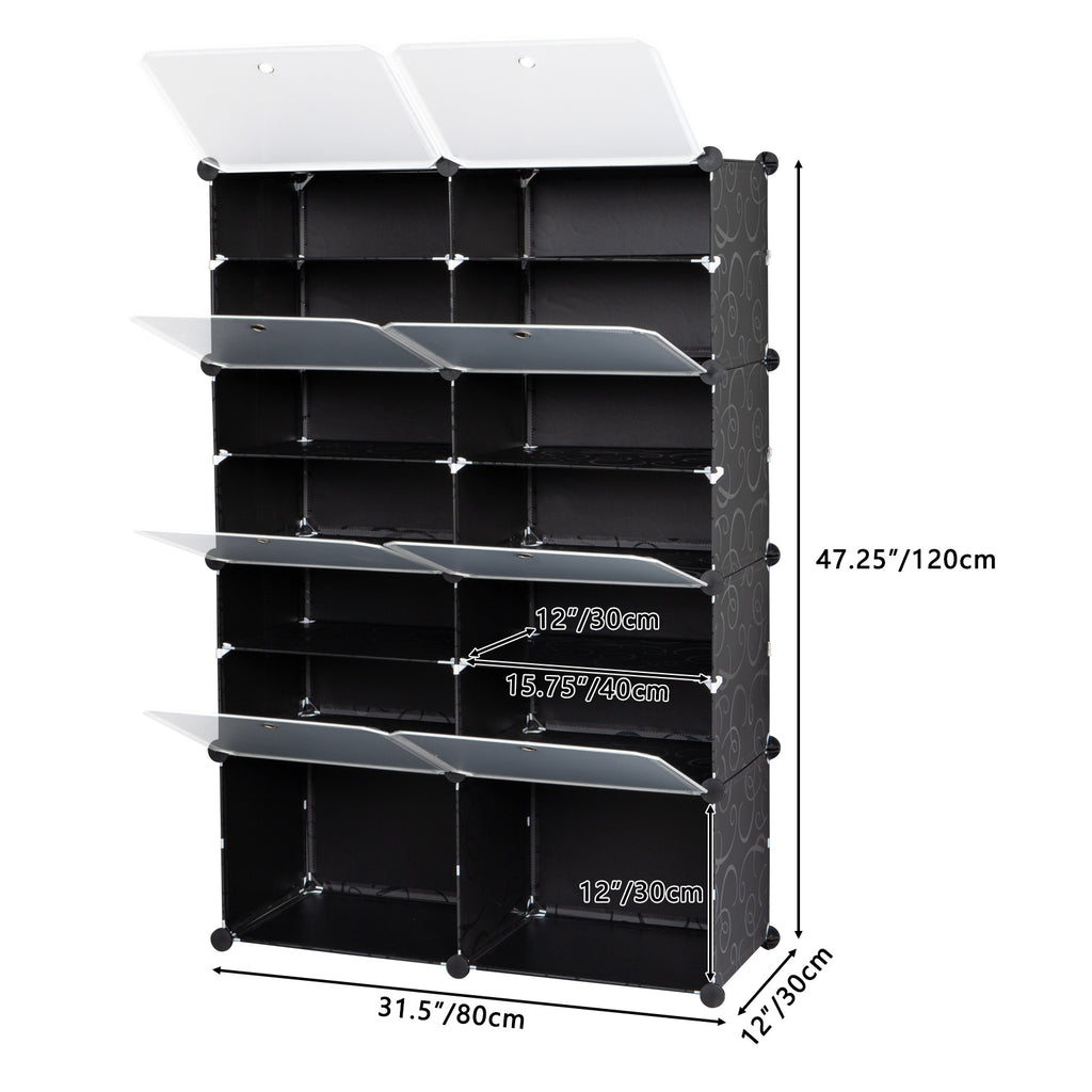7-Tier Portable 28 Pair Shoe Rack Organizer 14 Grids Tower Shelf Storage Cabinet Stand Expandable for Heels, Boots, Slippers, Black RT - Deals Kiosk