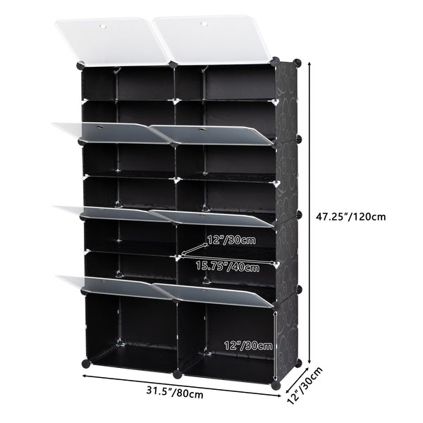 7-Tier Portable 28 Pair Shoe Rack Organizer 14 Grids Tower Shelf Storage Cabinet Stand Expandable for Heels, Boots, Slippers, Black RT - Deals Kiosk