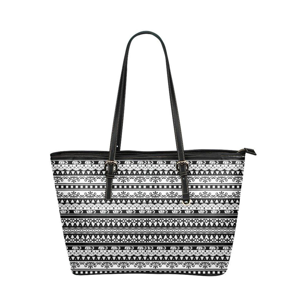 Black And White Vintage Style Leather Tote Bag - Deals Kiosk
