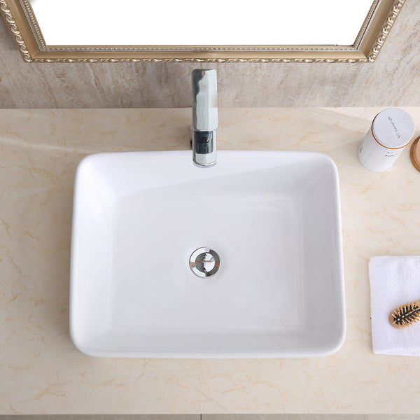 CHANGIE 6030W Top Mount Vanity Bathroom Ceramic Vessel Basin, White, 19 x 15 inches - Deals Kiosk
