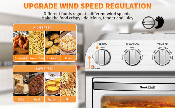 Geek Chef Air Fryer Toaster Oven Combo, 4 Slice Toaster Convection Air Fryer Oven Warm, Broil, Toast, Bake, Air Fry, Oil-Free, Accessories Included, Stainless Steel, Silver - Deals Kiosk