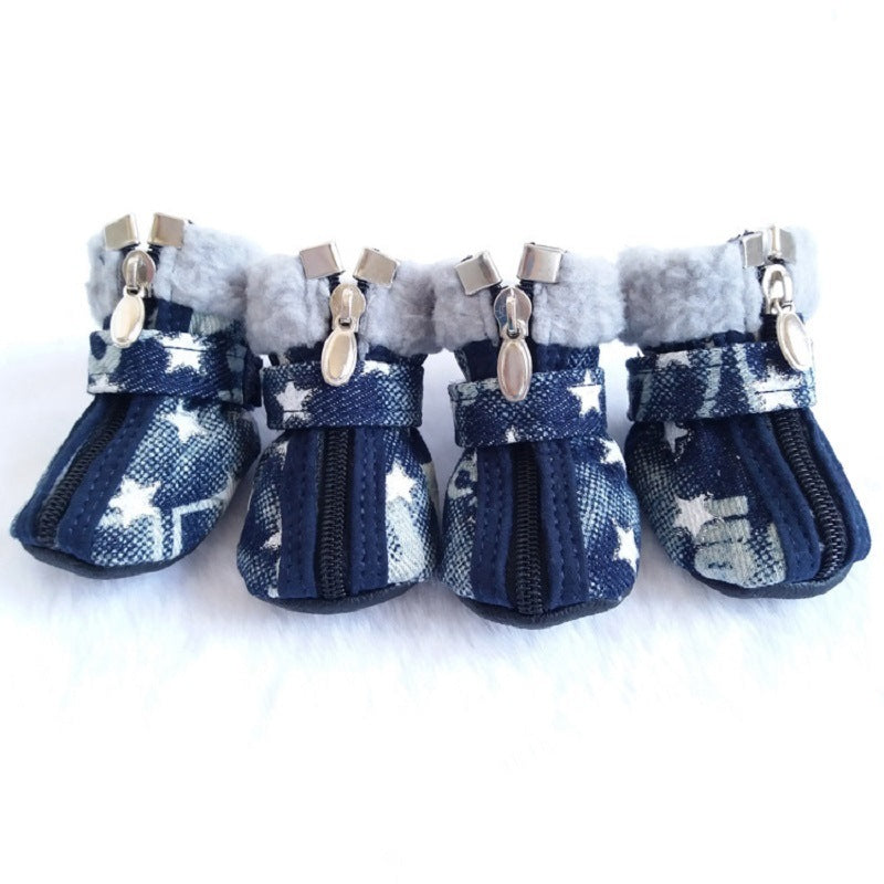 Pet Booties Set, 4 PCS Warm Winter Snow Stylish Shoes, Skid-Proof Anti Slip Sole Paw Protector with Zipper Star Design - Deals Kiosk