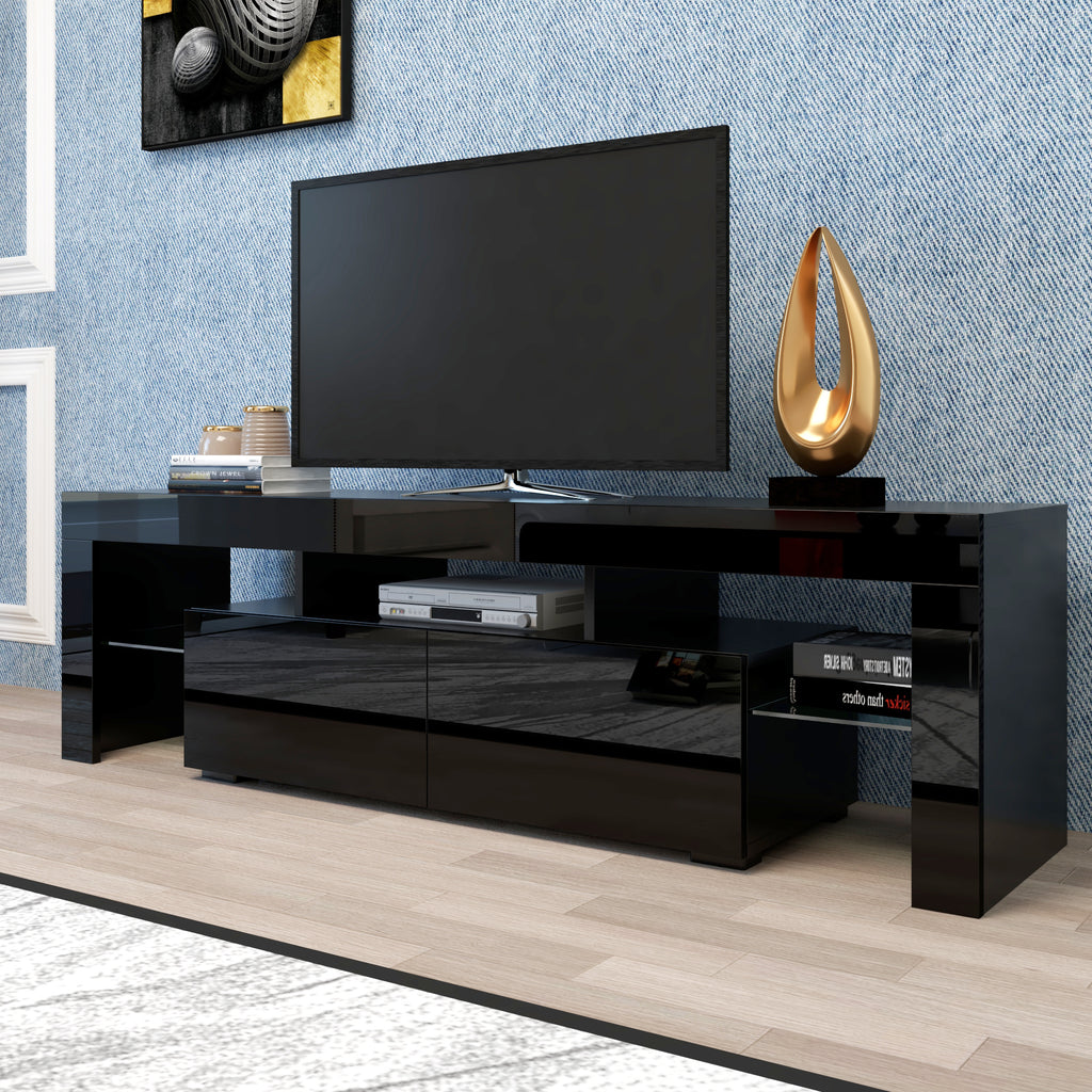Modern Black TV Stand, 20 Colors LED TV Stand w/Remote Control Lights - Deals Kiosk