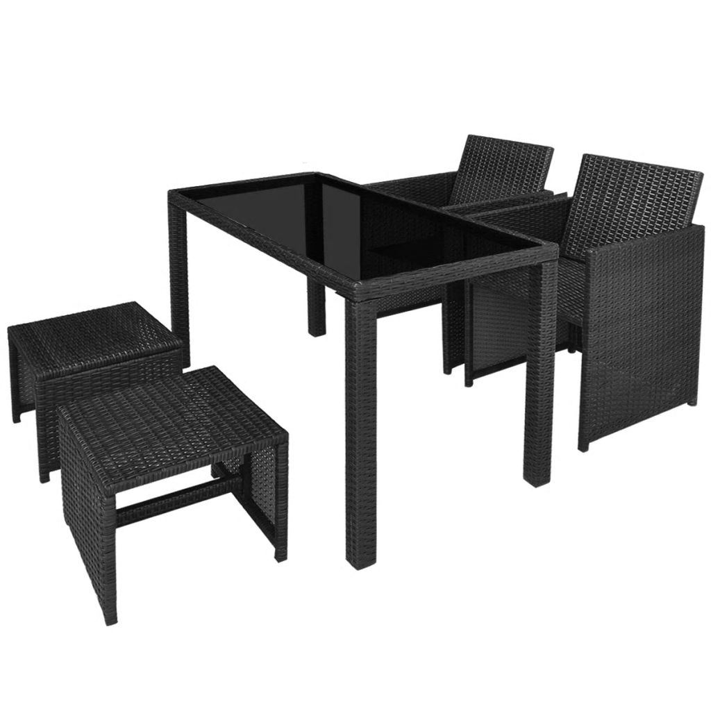 5 Piece Outdoor Dining Set with Cushions Poly Rattan Black - Deals Kiosk