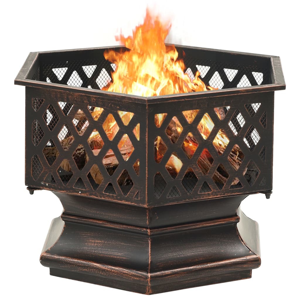 Rustic Fire Pit with Poker 24.4"x21.3"x22" XXL Steel - Deals Kiosk