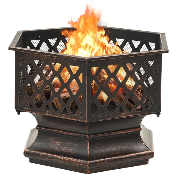 Rustic Fire Pit with Poker 24.4"x21.3"x22" XXL Steel - Deals Kiosk