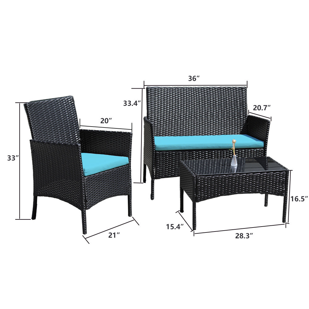 4 Piece Rattan Sofa Seating Set with Cushions - Deals Kiosk