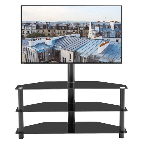 Black Multi-function TV Stand Height Adjustable Bracket Swivel 3-Tier - Deals Kiosk