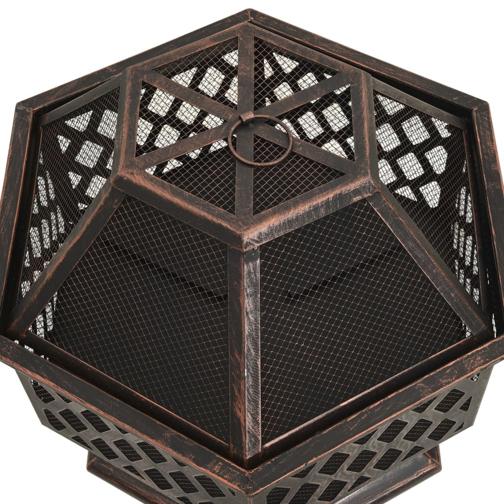 Rustic Fire Pit with Poker 24.4"x21.3"x22" XXL Steel - Deals Kiosk
