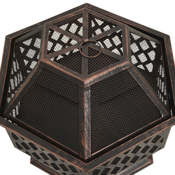 Rustic Fire Pit with Poker 24.4"x21.3"x22" XXL Steel - Deals Kiosk