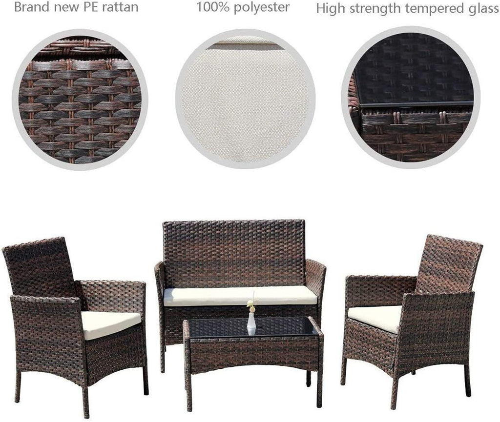 4 Piece Rattan Sofa Seating Set with Cushions - Deals Kiosk