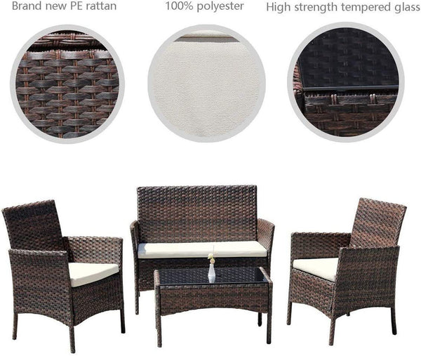 4 Piece Rattan Sofa Seating Set with Cushions - Deals Kiosk